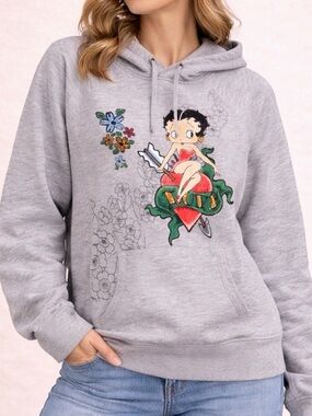 Gray Betty Boop Graphic Hoodie
